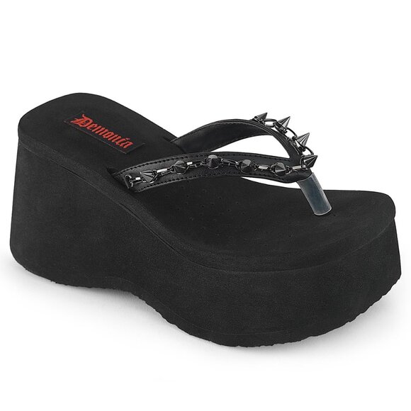 Demonia Funn 35 Black Platform Sandals - Picture 1 of 6